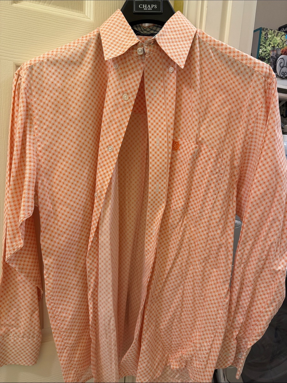 Wrangler Men's Orange Check Long-Sleeve Button-Down Shirt